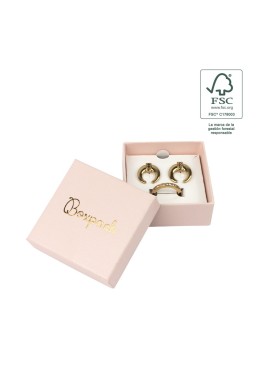 Coffret en carton FSC® pour boucles d&#39;oreilles ou parure, couleur quartz rose, 65x65x29 mm F61-RC