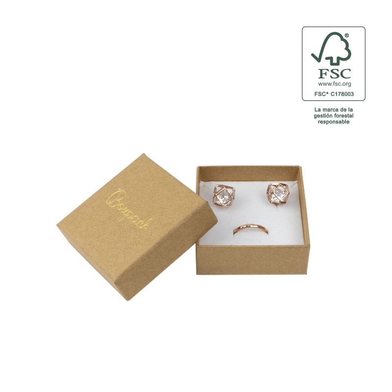 Caja de cartón fsc® para pendientes o conjunto color kraft 65x65x29 mm F61-K