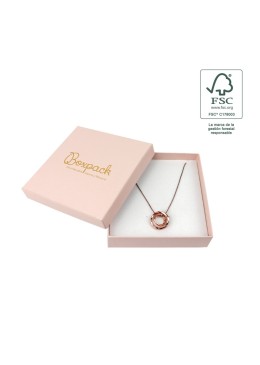 Coffret en carton FSC® pour collier ou parure en quartz rose, 120 x 120 x 35 mm, F17-RC