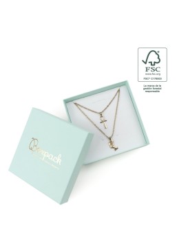 Coffret en carton FSC® pour collier ou parure, couleur aigue-marine, 120x120x35 mm F17-AQ