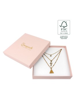 Coffret en carton FSC® pour collier ou parure, couleur quartz rose, 167x167x33 mm F18-RC