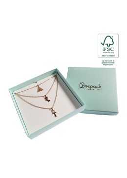 Coffret en carton FSC® pour collier ou parure, couleur aigue-marine, 120x120x35 mm F18-AQ