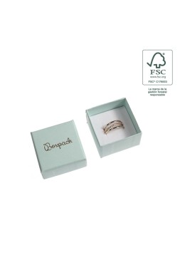 Boîte en carton FSC® pour bagues ou boucles d&#39;oreilles, couleur aigue-marine, 51x51x33 mm F42-AQ