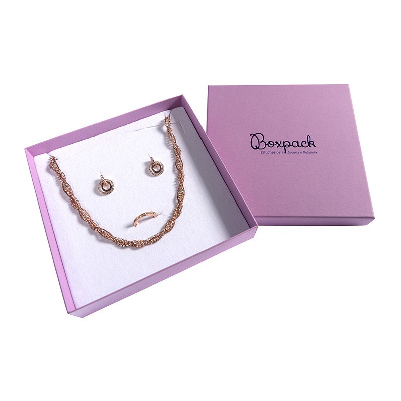 Caja de cartón para conjunto de colgante de joyería y bisutería  167x167x33 Mm color morado lv-18