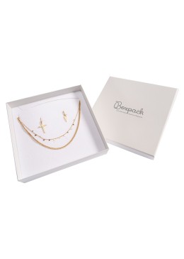 Boîte en carton pour parure de bijoux pendentifs et bijoux fantaisie 167x167x33 mm couleur ivoire IP-18