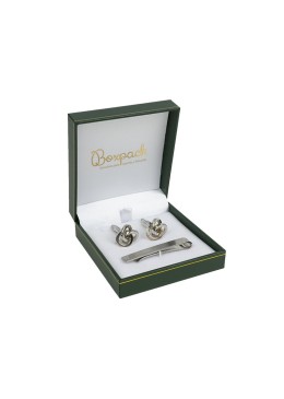 Green leatherette case for cufflinks and tie clip, 87x91x30 mm. J-09-GS-VE