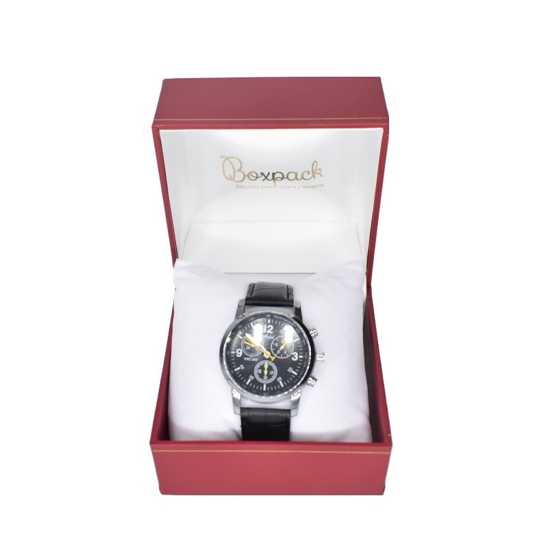 Red leatherette watch case, 90x90x75 mm. J-18-RR