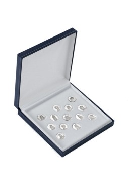 Blue leatherette case for coins, 162x162x37 mm. J-02-A20-A