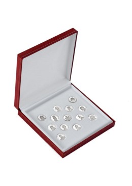 Red leatherette case for coins, 162x162x37 mm. J-02-A20-R