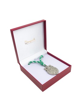 Red leatherette medal case with cord, 160x160x53 mm. J-02-MC-R