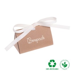 Boîte en carton kraft à monter soi-même avec nœud gros-grain crème pour bijoux et joaillerie 100x62x58 mm FL-1-K
