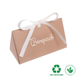 Boîte en carton kraft à monter soi-même avec nœud gros-grain crème pour bijoux et joaillerie 150x88x82 mm FL-2-K